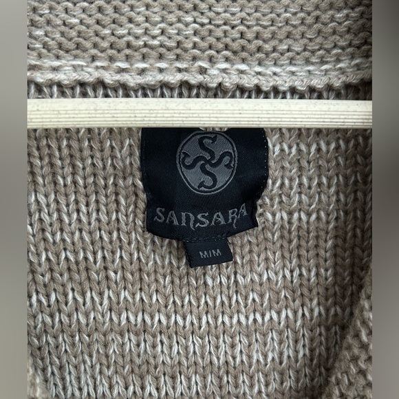 SANSARA Wool Blend Beige Fair Isle Chunky Knit Nordic Sweater Cardigan Sz Medium - Picture 3 of 6